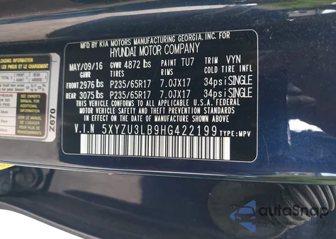 2017 Hyundai Santa Fe Sport 2.4L from USA, damaged, VIN 5XYZU3LB9HG422199